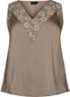 Sleeveless top with lace, Brown, Packshot image number 0