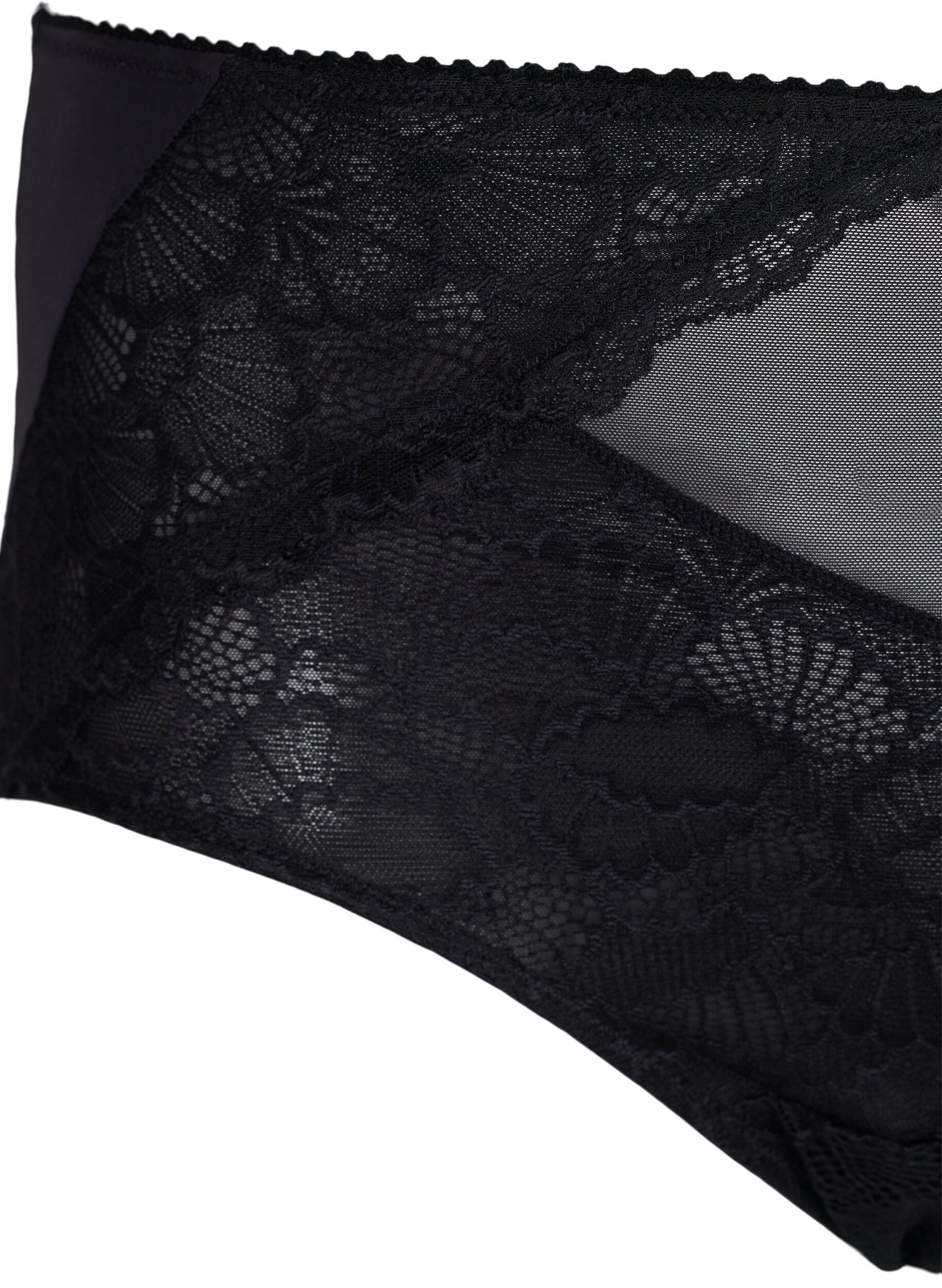 Zizzifashion High waisted panty with lace and mesh, Black, Packshot image number 2