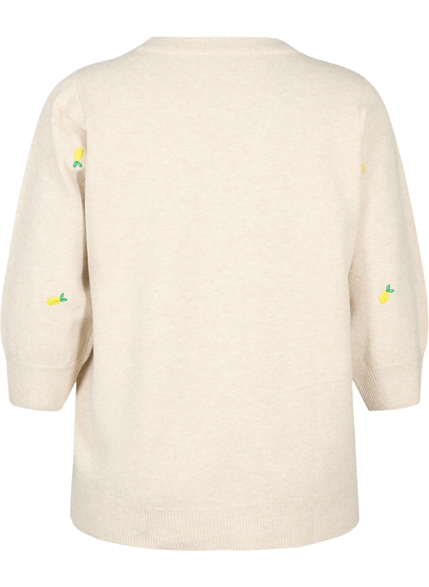 Zizzifashion 3/4 sleeve knitted blouse with lemons, P. Stone Mel. Lemon, Packshot image number 1