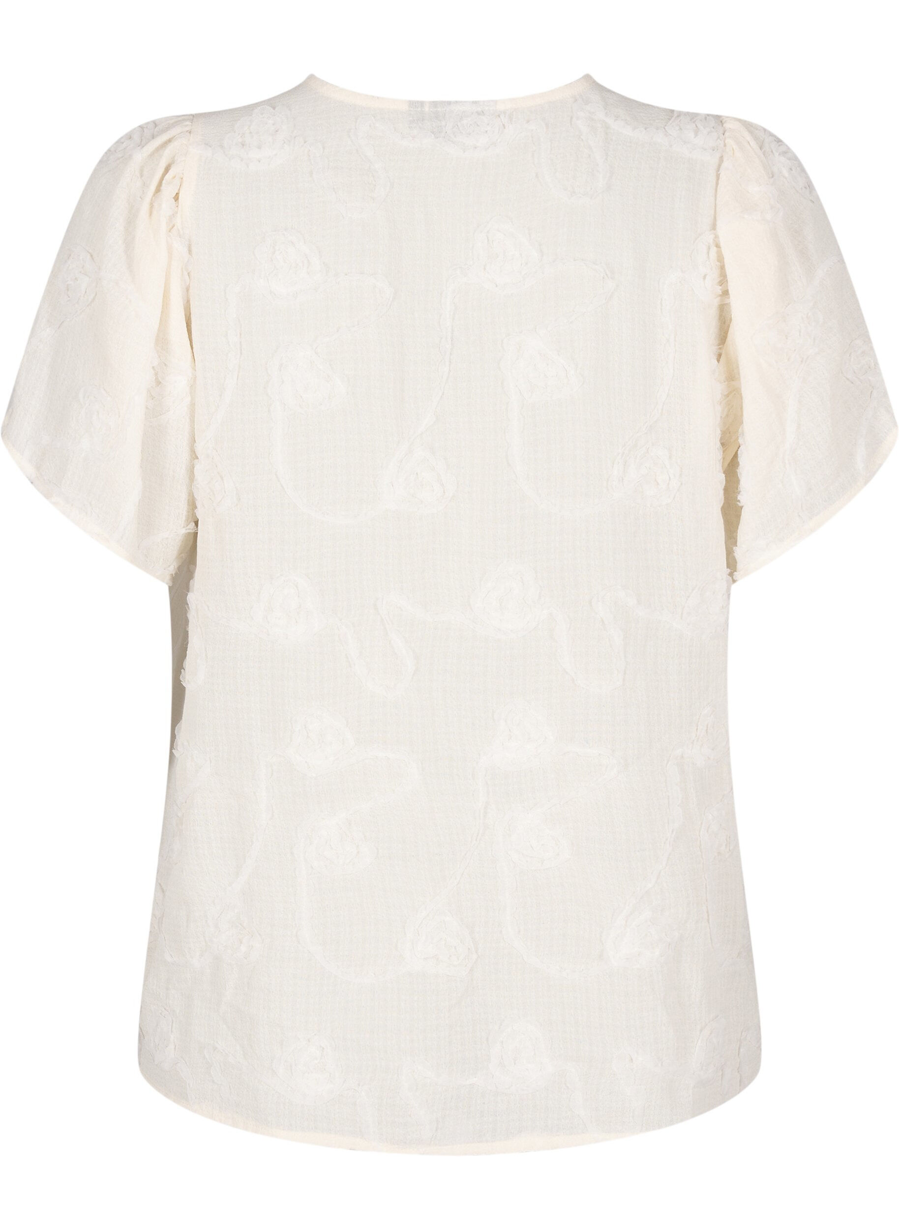 Zizzifashion Short-sleeved shirt blouse with 3D floral effect, Beige, Packshot image number 1