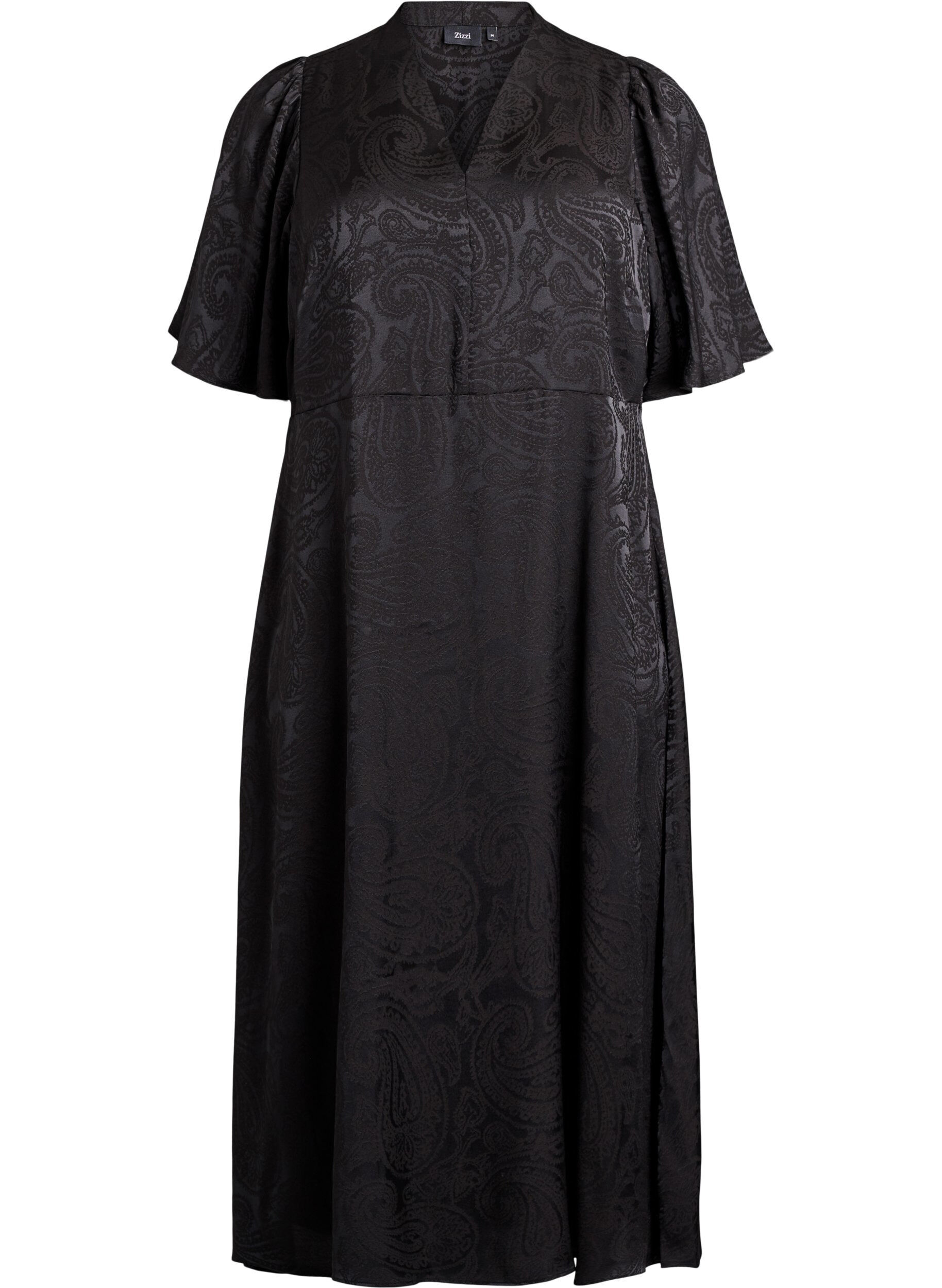 Midi jacquard dress with paisley pattern and wing sleeves