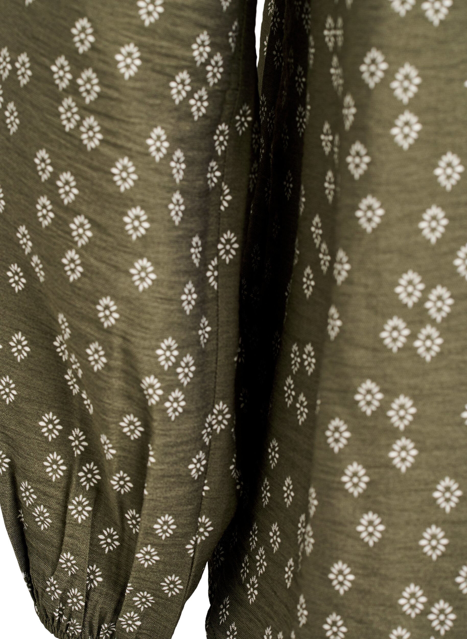 Zizzifashion Long-sleeved blouse with pattern and buttons, Green, Packshot image number 3