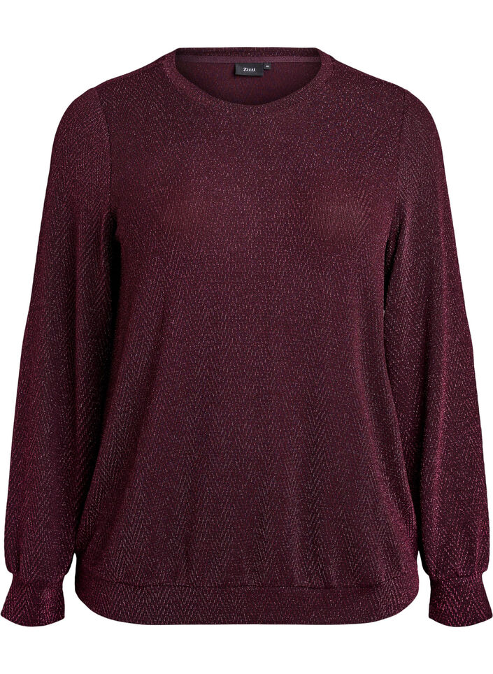 Blouse with herringbone pattern and glitter thread, Dark Bordeaux, Packshot image number 0