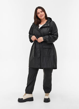 Rain jacket with hood, Black, Model image number 3
