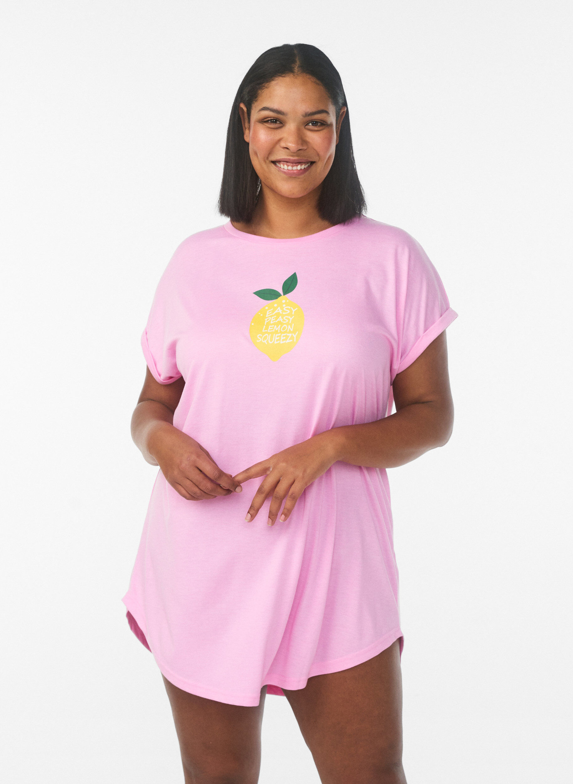 Short sleeve nightgown with text print, Pink, Model