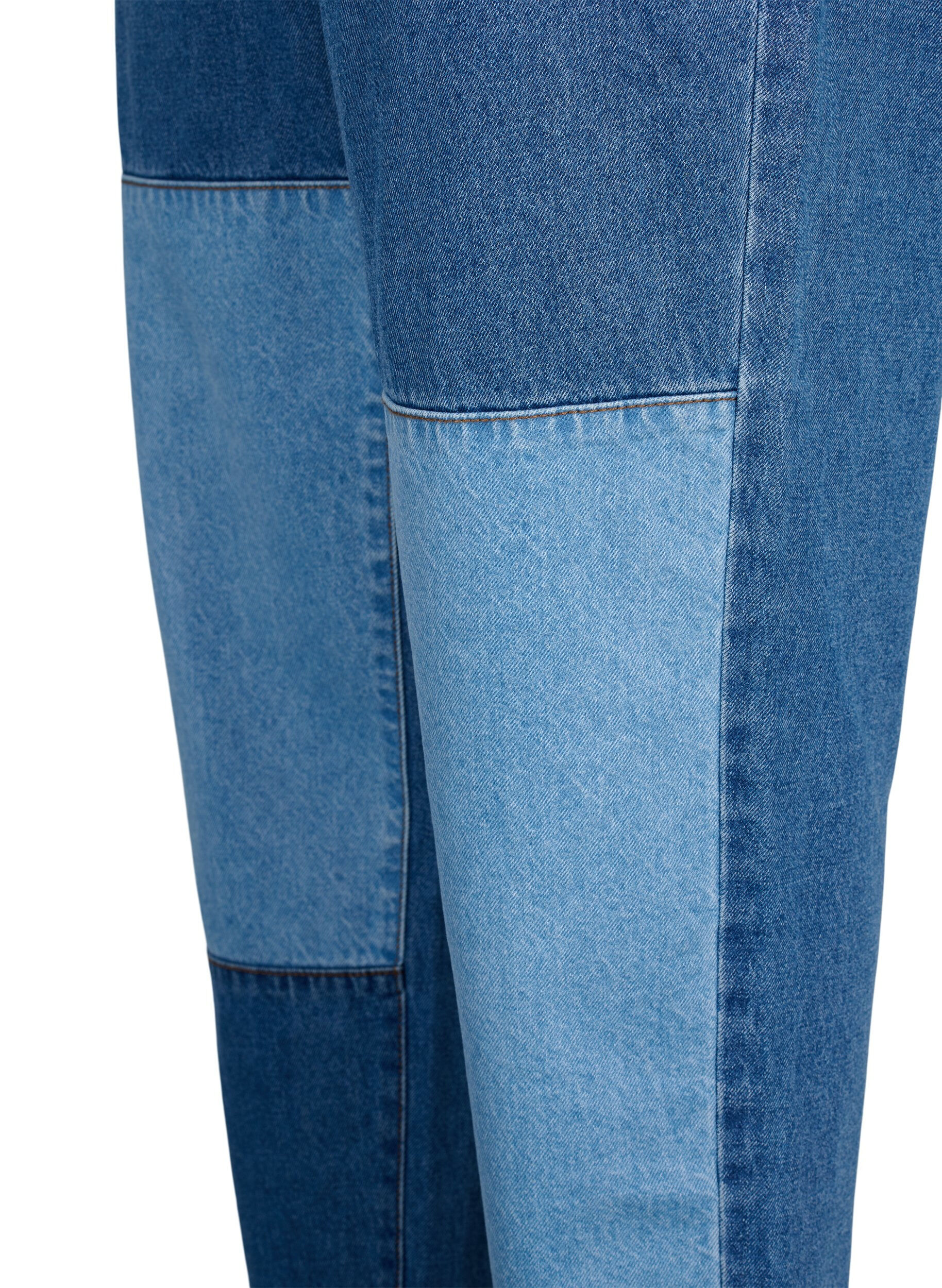Zizzifashion Mille mom fit jeans with colorblock and high waist, Light Blue Denim, Packshot image number 3