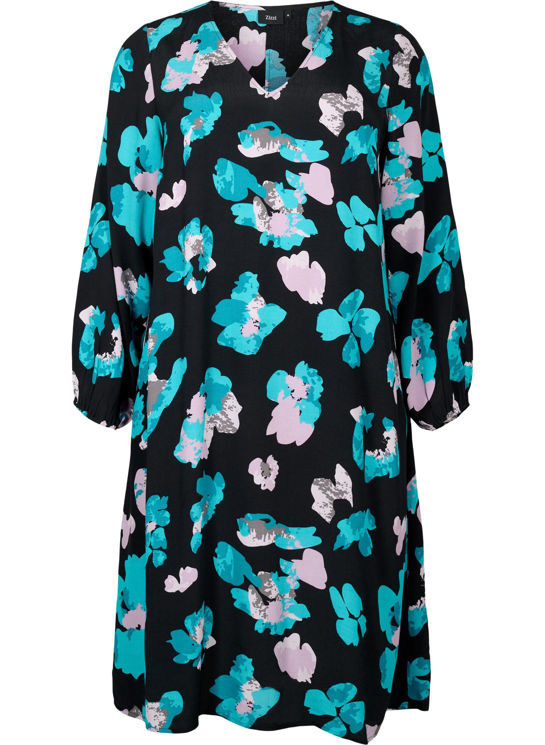 Zizzifashion Long-sleeved viscose dress with print, Blue AOP, Packshot image number 0