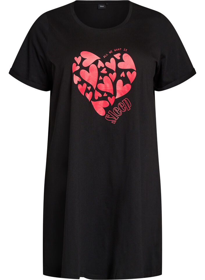 Short-sleeved nightgown in organic cotton, Black, Packshot image number 0