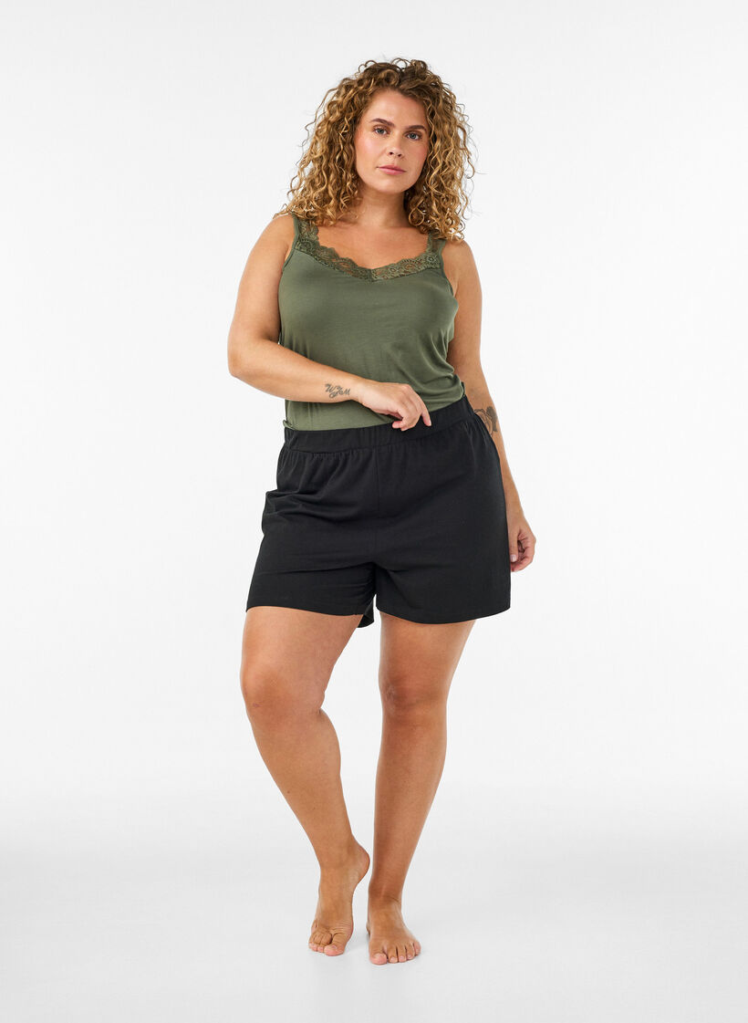 Viscose top with lace edge, Green, Model image number 1