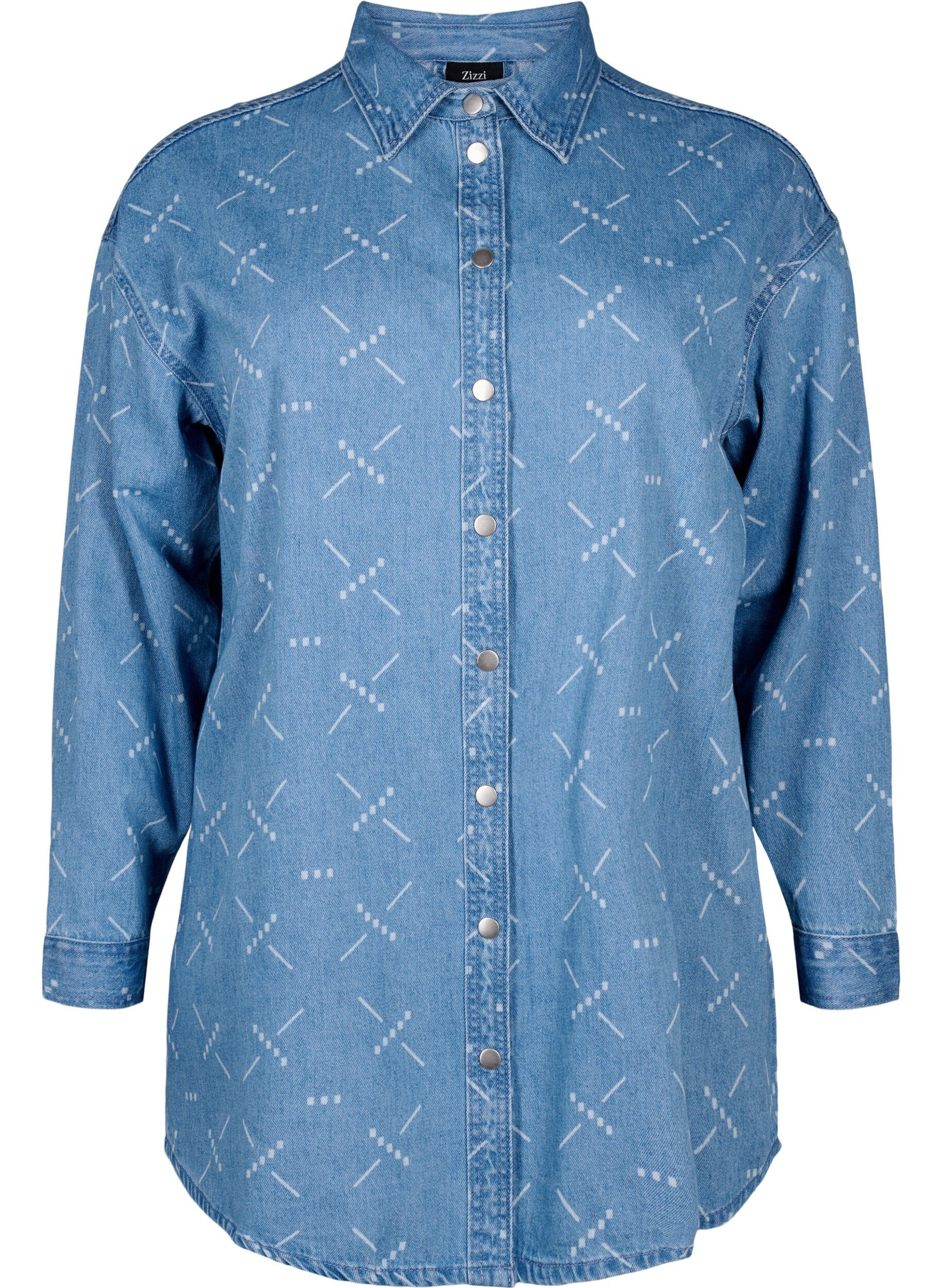 Zizzifashion Loose denim jacket with pattern, Light blue denim, Packshot image number 0
