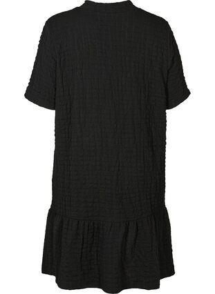 Short-sleeved, textured A-line dress, Black, Packshot image number 1