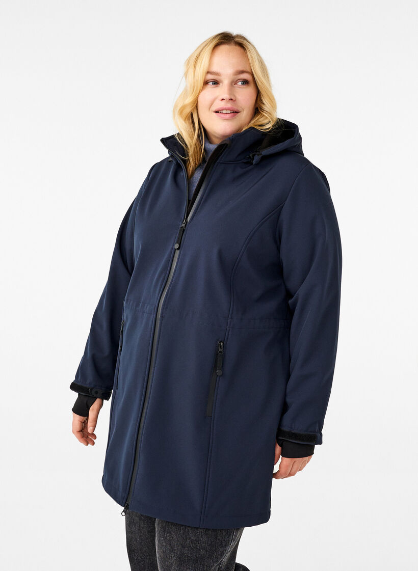Softshell jacket with detachable hood, Blue, Model image number 0