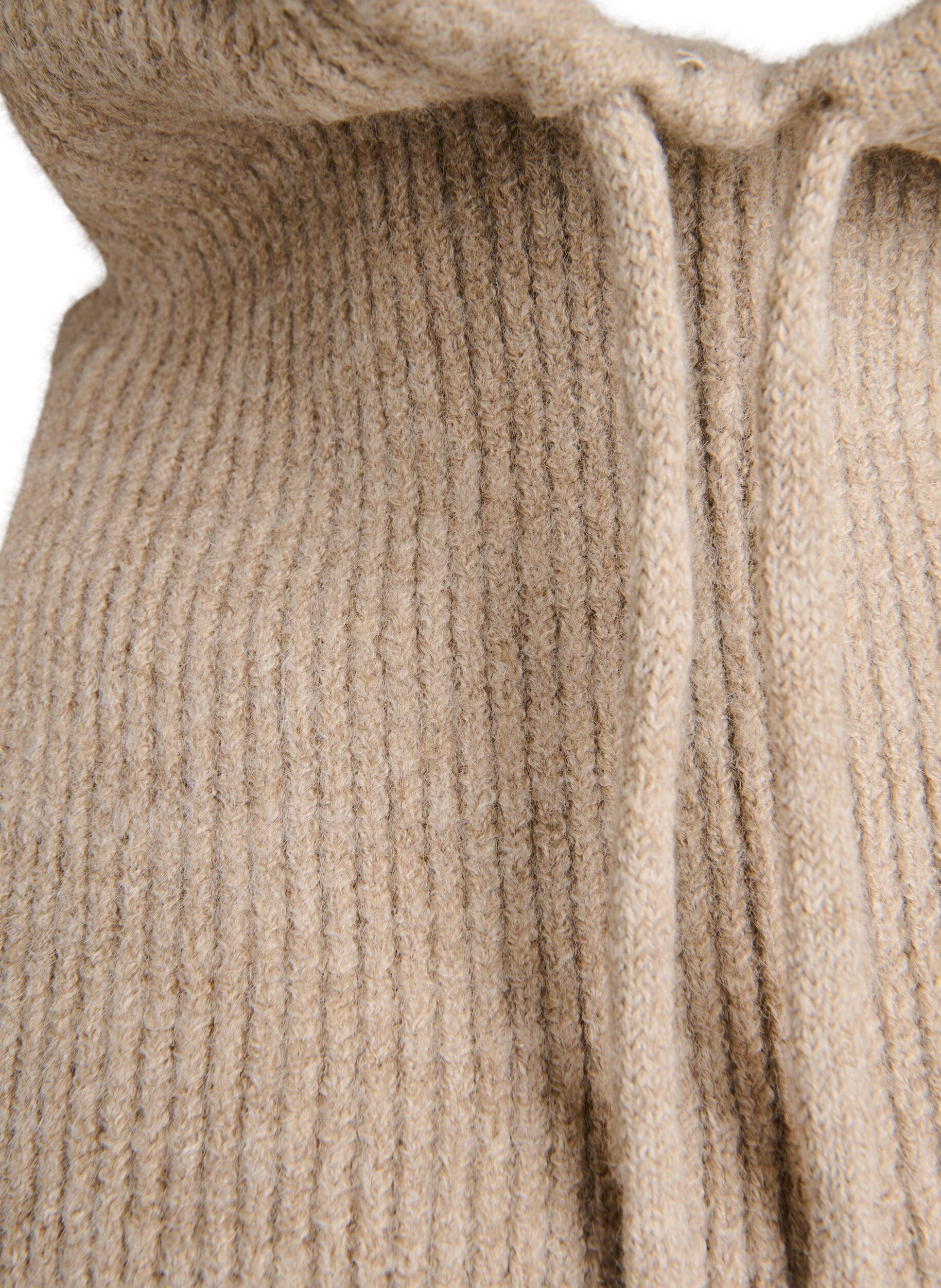 Zizzifashion Knitted balaclava with drawstrings, Beige, Packshot image number 2
