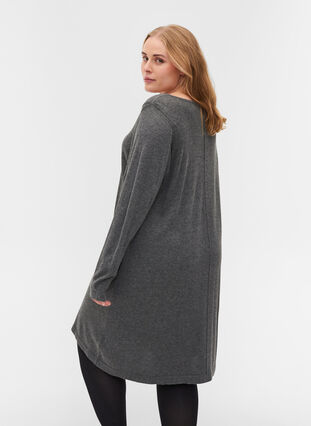 Plain V-neck knitted dress, Dark Grey Melange, Model image number 1