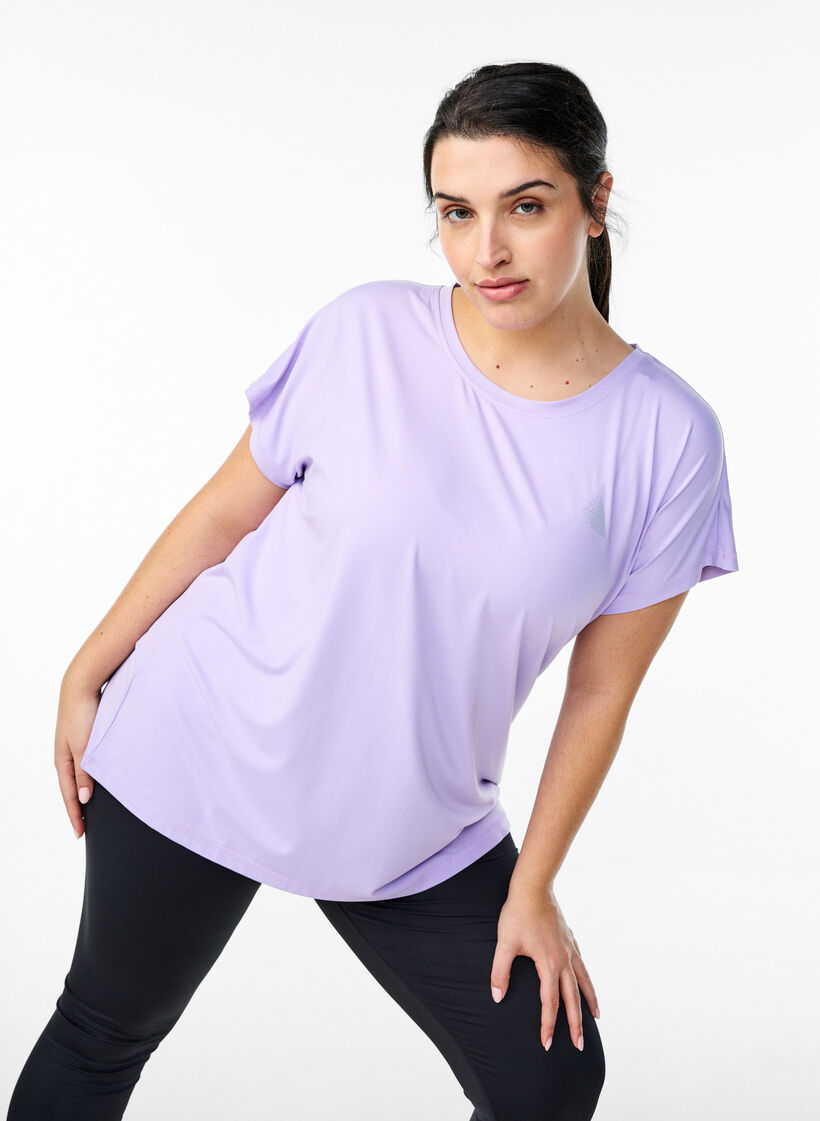 Solid-coloured workout T-shirt, Purple, Model image number 0