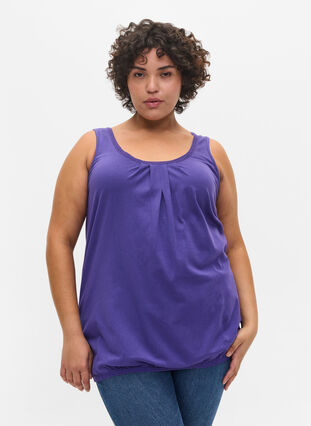 Cotton top with rounded neckline and lace trim, Ultra Violet, Model image number 0
