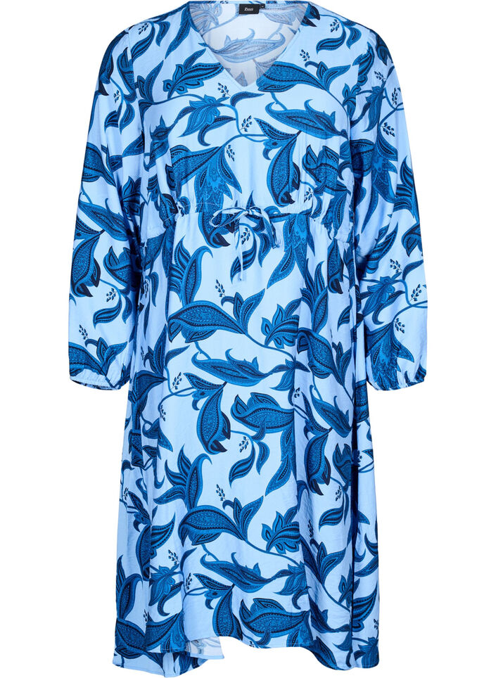 Long-sleeved dress with paisley print and tie belt, Blue, Packshot image number 0