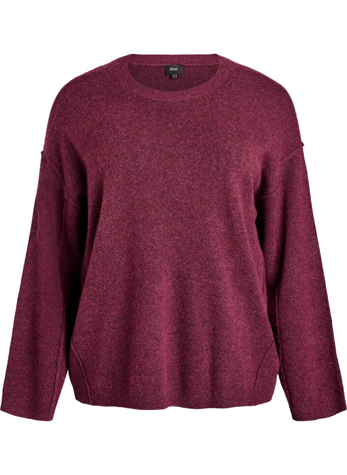 Loose knit sweater with prominent seams, Dark Bordeaux, Packshot image number 0