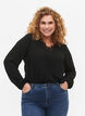 V-neck blouse with lace trim, Black, Model image number 0