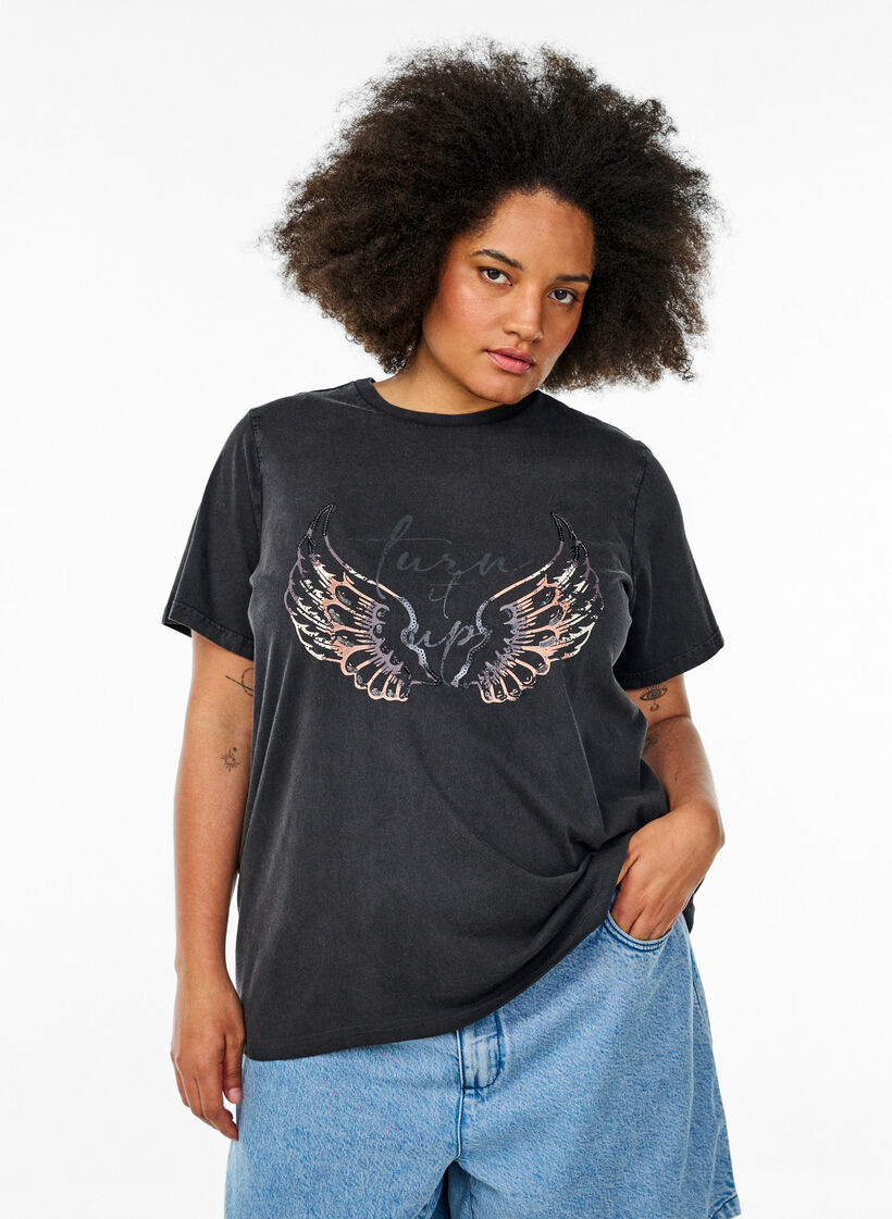 T-shirt in organic cotton with statement print, Grey, Model image number 0