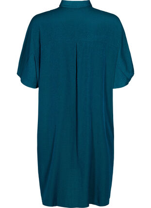 Short-sleeved shirt dress with dotted structure, Deep Teal, Packshot image number 1