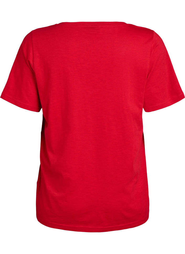 Short sleeve basic t-shirt with v-neck, Red, Packshot image number 1