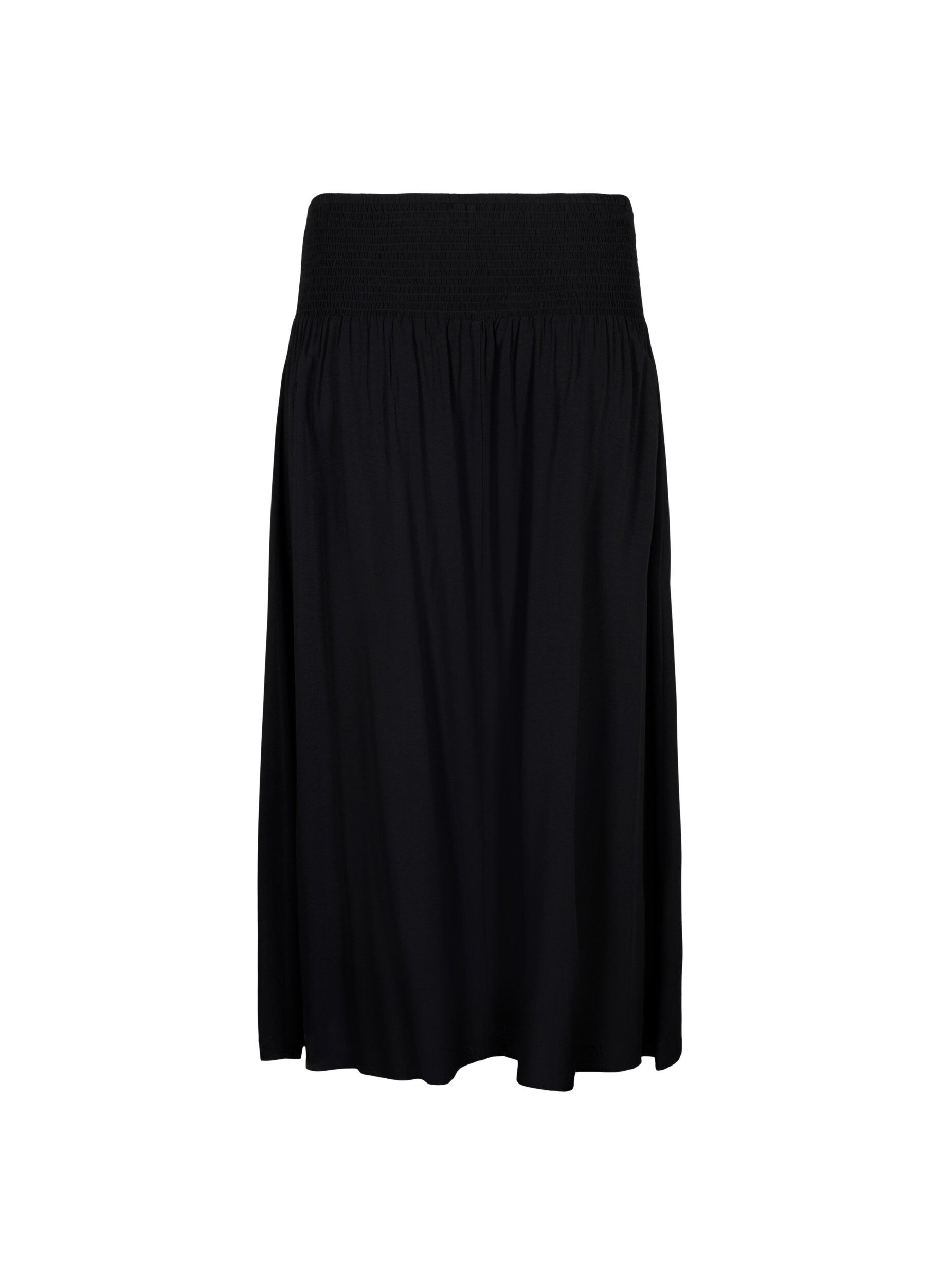 Zizzifashion Viscose maxi skirt with smocking, Black, Packshot image number 1