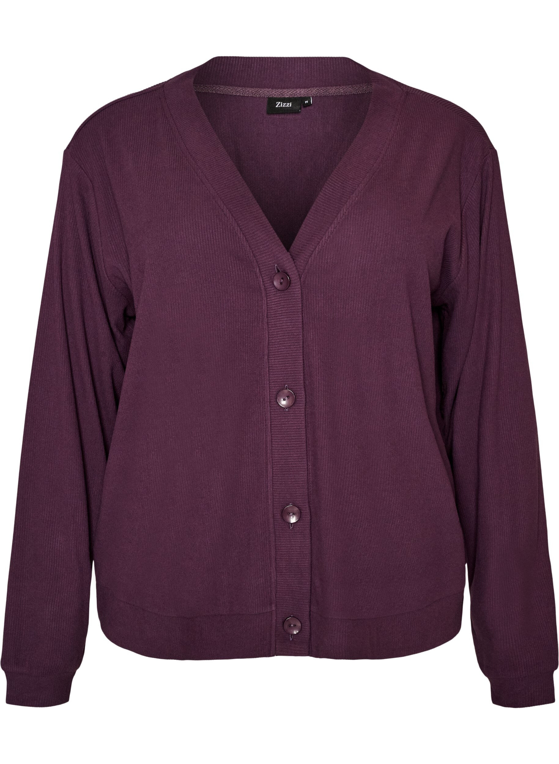 ZizzifashionRibbed jersey cardigan with V-neck, Purple, Packshot image number 0