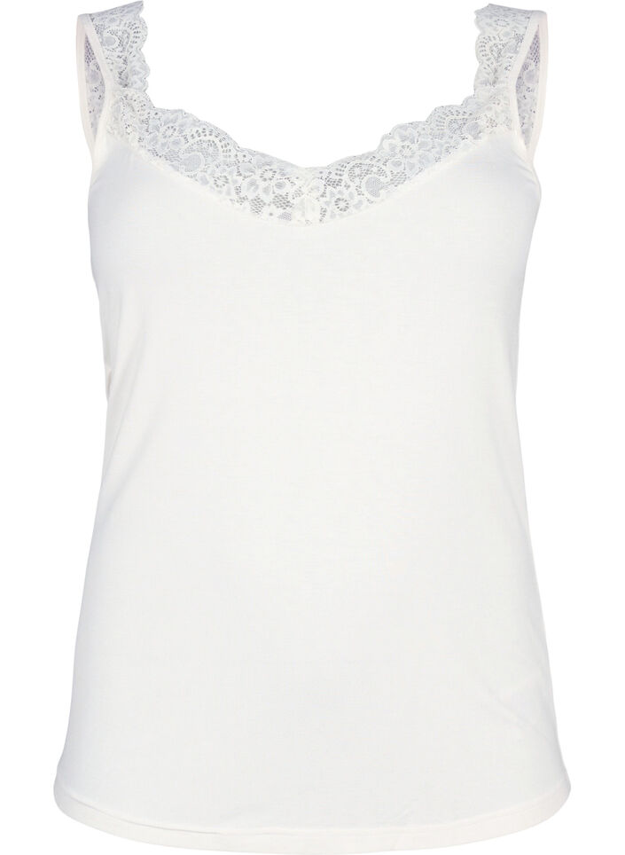 Viscose top with lace edge, Vanilla, Packshot image number 0