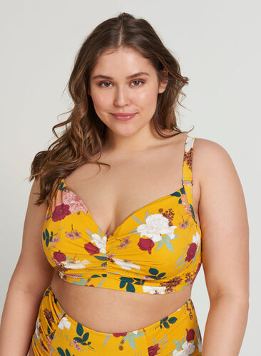 Bikini top, Yellow Flower Print, Model image number 0