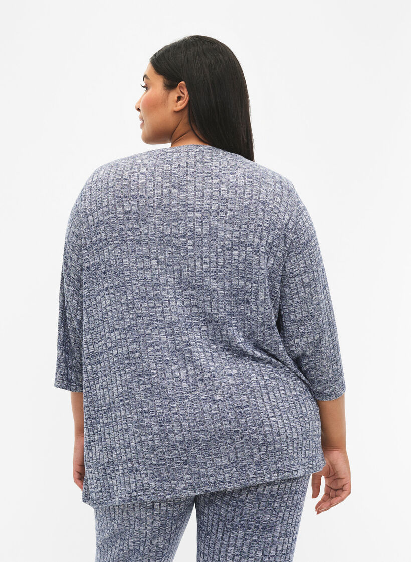 Melange blouse with round neck and 3/4 sleeves, Dress Blues Mel., Model image number 1