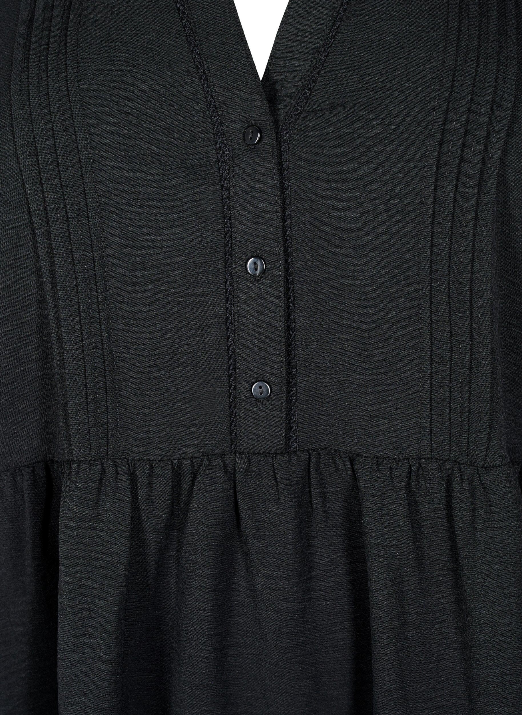 Zizzifashion FLASH - Short dress with pleats and long sleeves, Black, Packshot image number 2