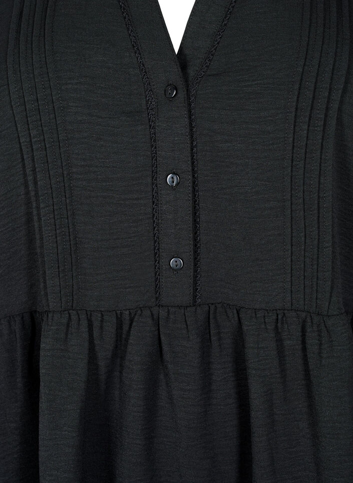 FLASH - Short dress with pleats and long sleeves, Black, Packshot image number 2