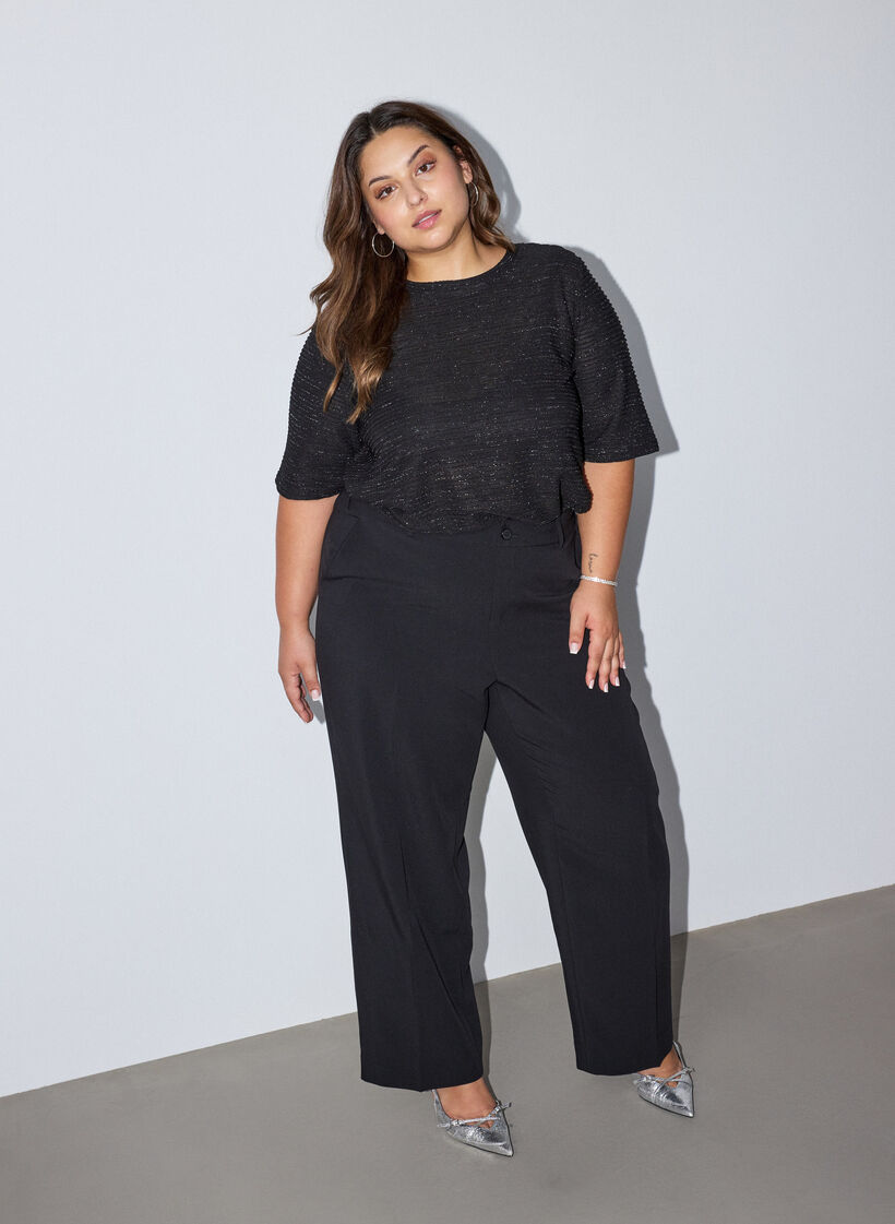 Blouse with texture and glitter, Black, Model image number 1