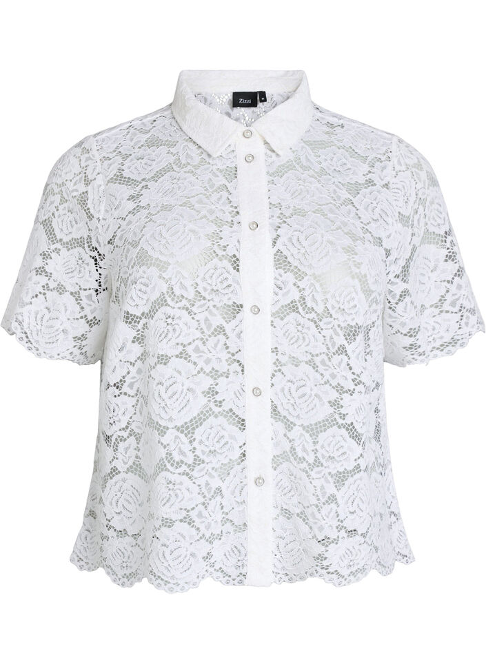 Lace shirt blouse with pearl buttons, White, Packshot image number 0