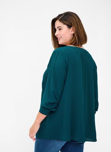 V-neck blouse with button details, Ponderosa Pine, Model image number 1