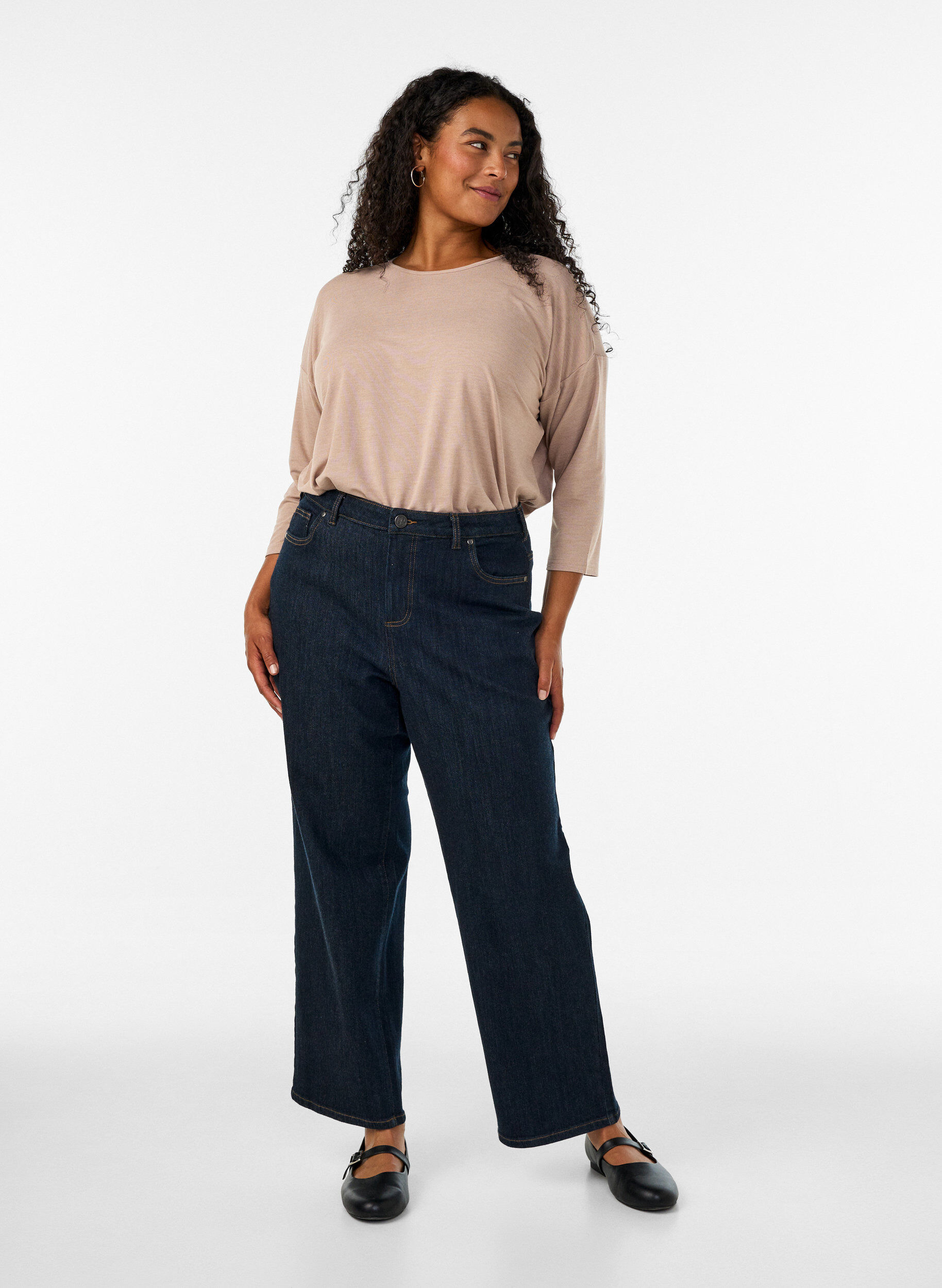ZizzifashionJersey blouse with 3/4 sleeves, Beige, Model image number 1