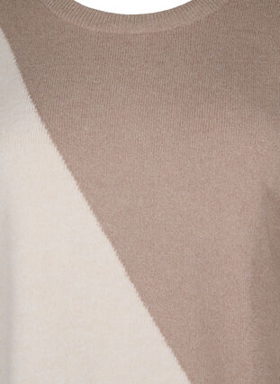 Knitted blouse with round neck and colorblock, Simply Taupe Comb, Packshot image number 2