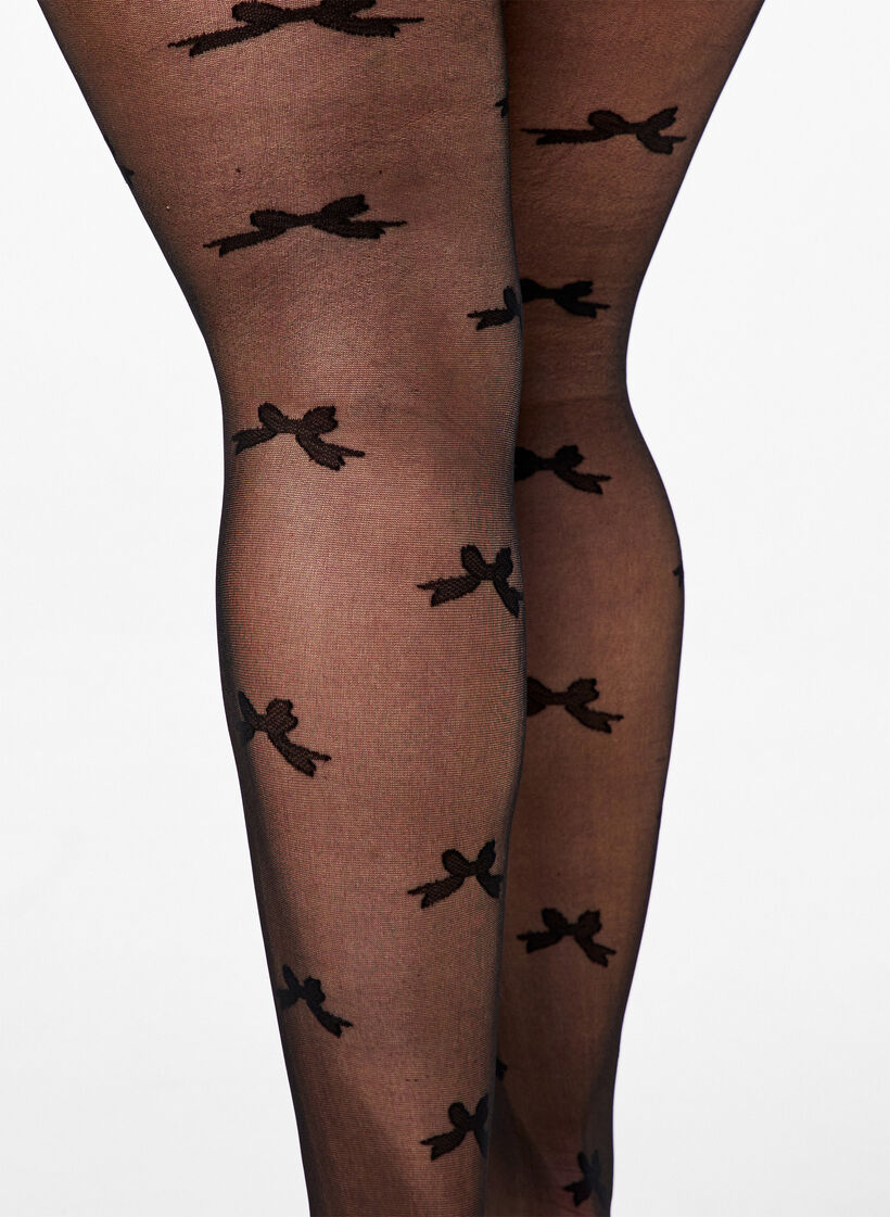 30 denier tights with bow pattern, Black, Model image number 2