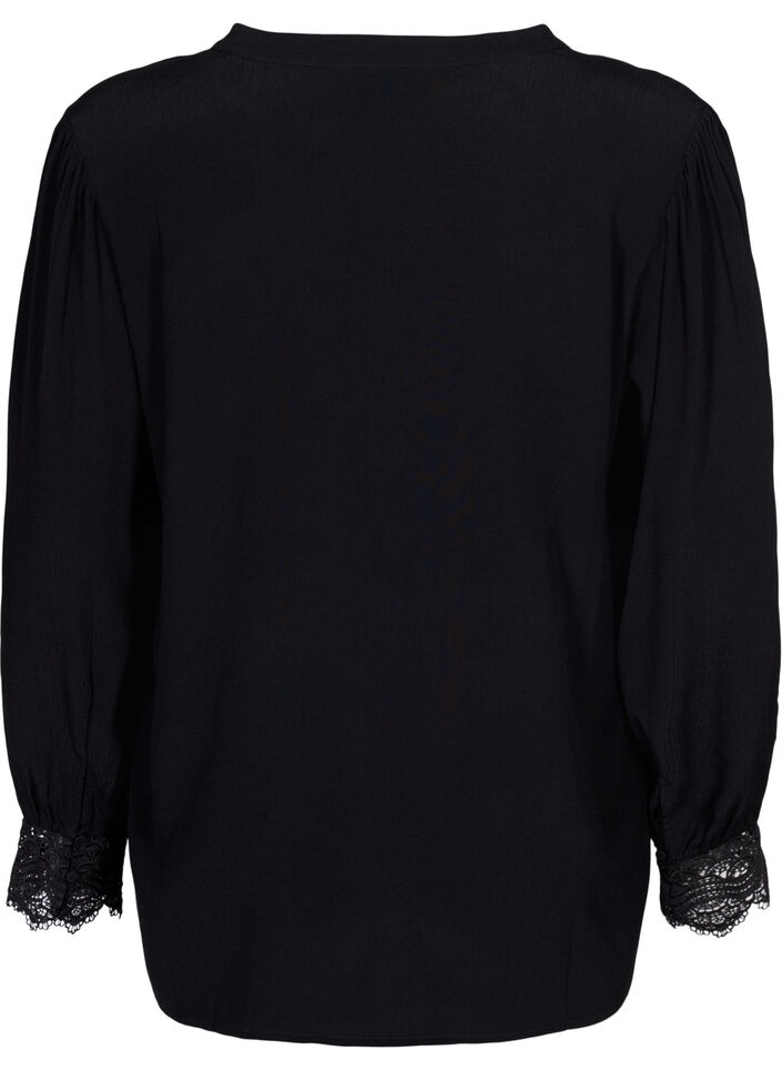 Viscose shirt with v-neckline, Black, Packshot image number 1