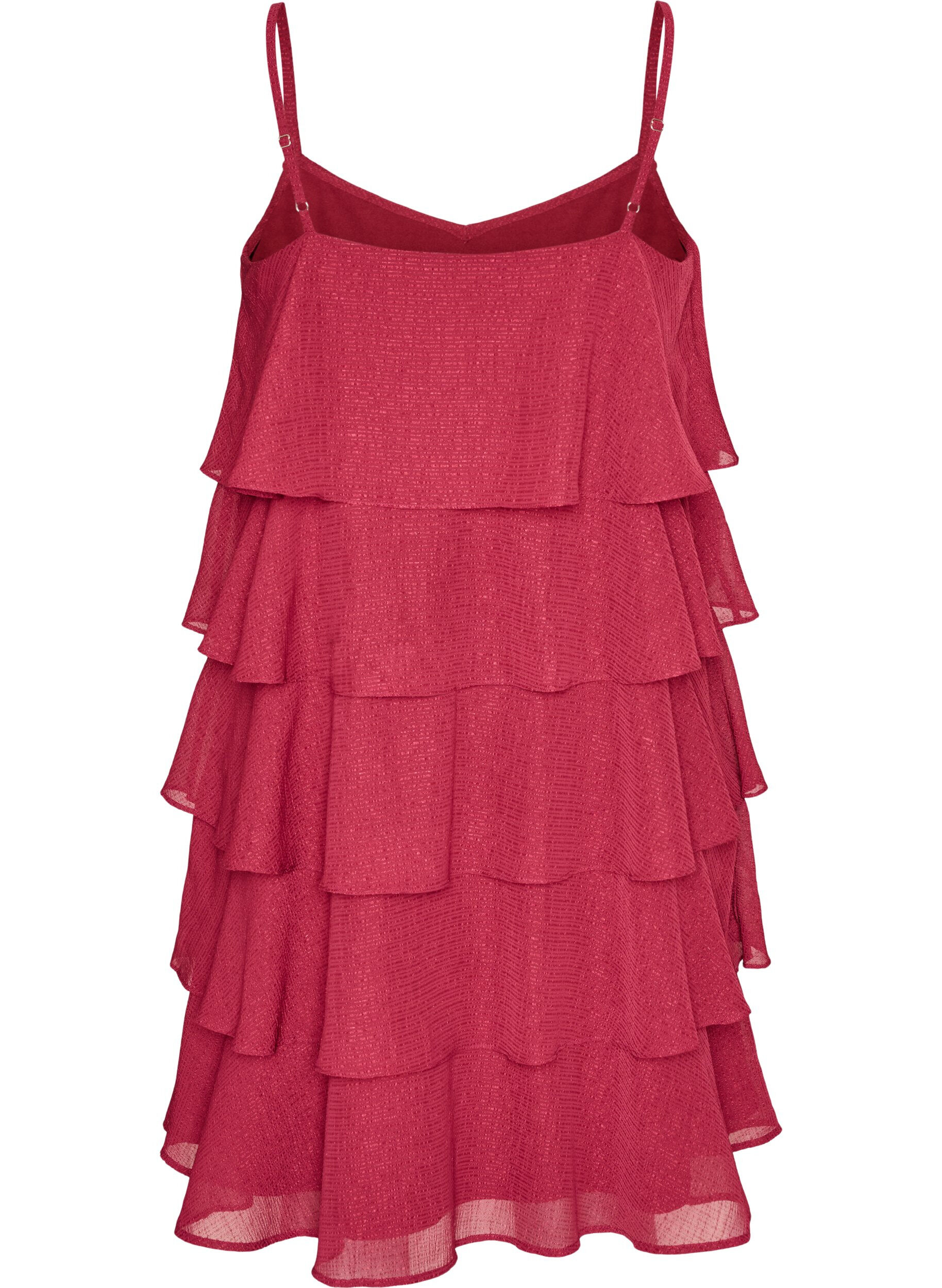 Zizzifashion Layered dress with ruffles and spaghetti straps, Red, Packshot image number 1