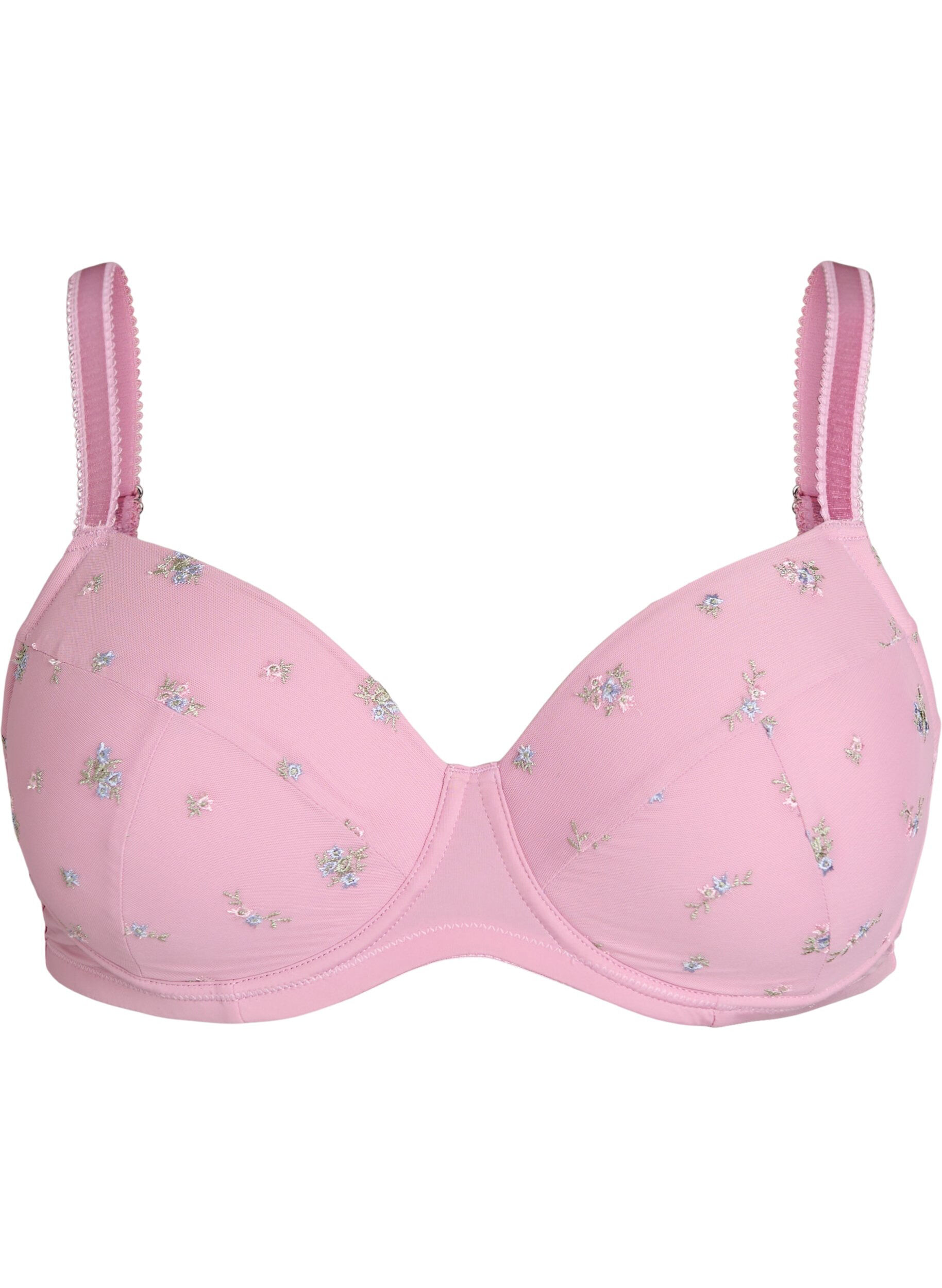 Padded bra with mesh and floral embroidery