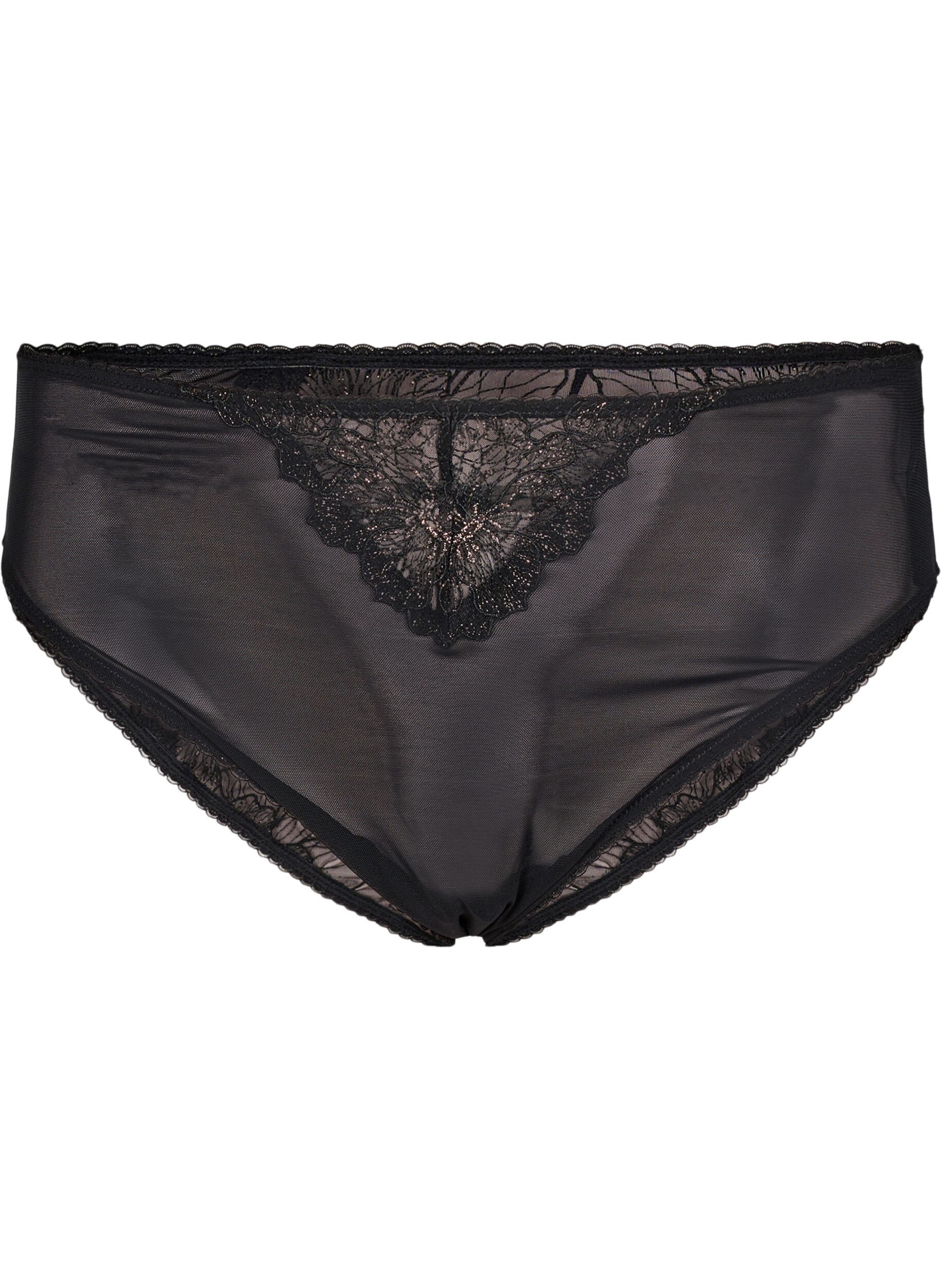 Zizzifashion Tai briefs in mesh with lace details, Black, Packshot image number 0