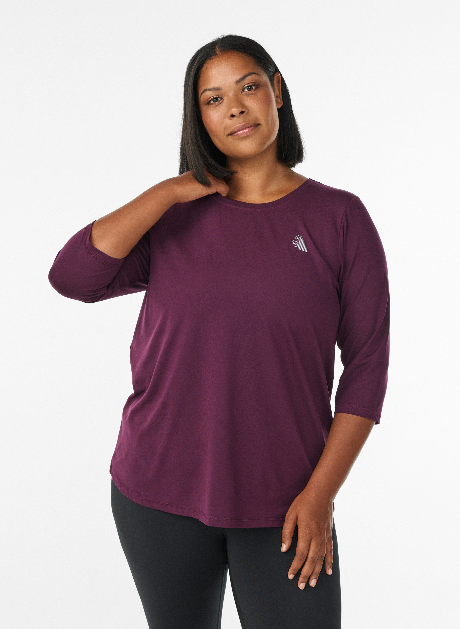 ZizzifashionWorkout top with 3/4 sleeves, Purple, Model image number 0