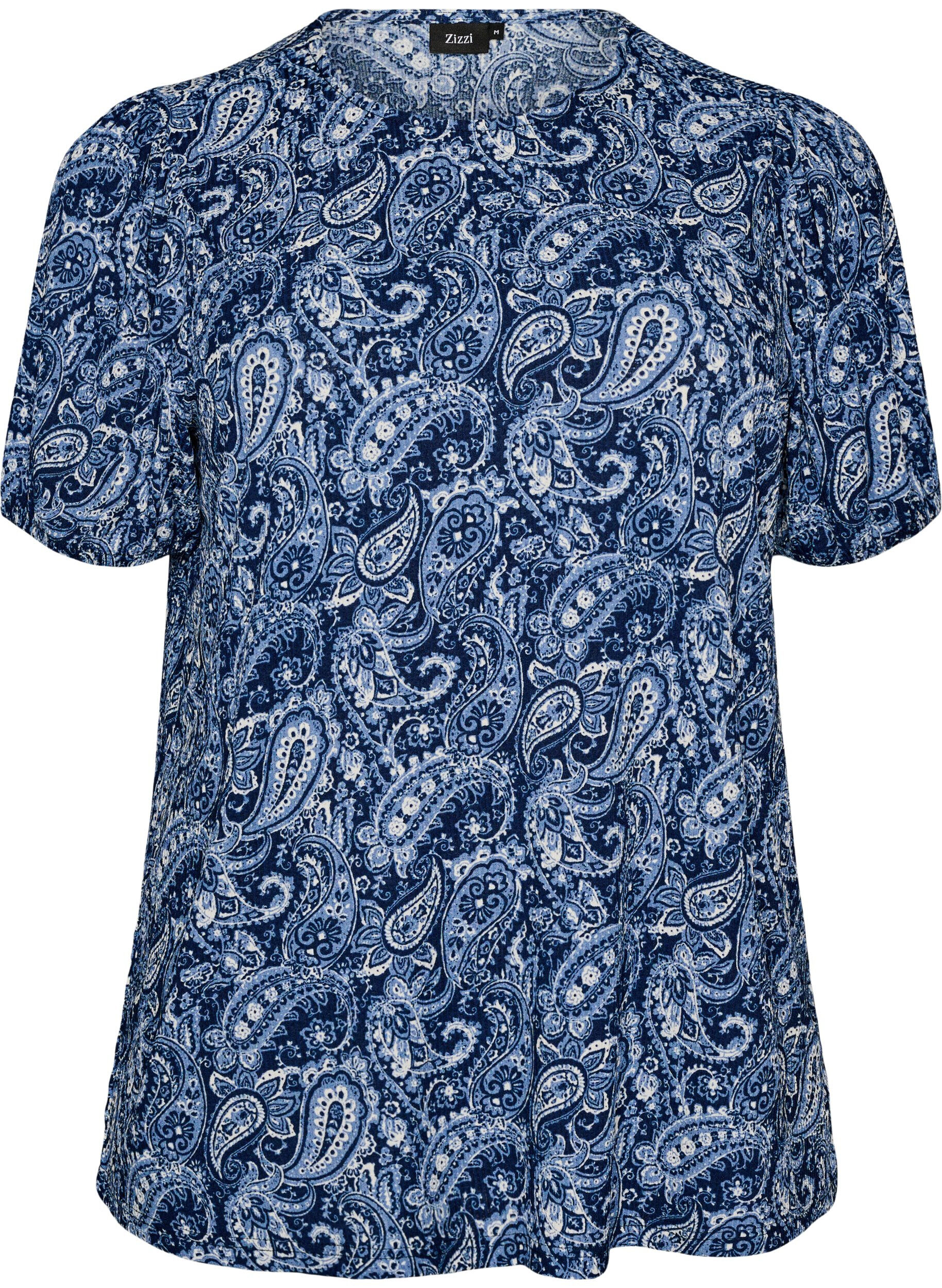 Zizzifashion Patterned blouse with short sleeves, Blue, Packshot image number 0