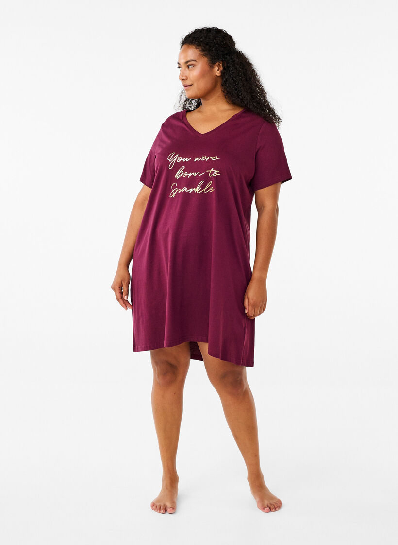 Organic cotton nightgown with v-neck, Red, Model image number 1