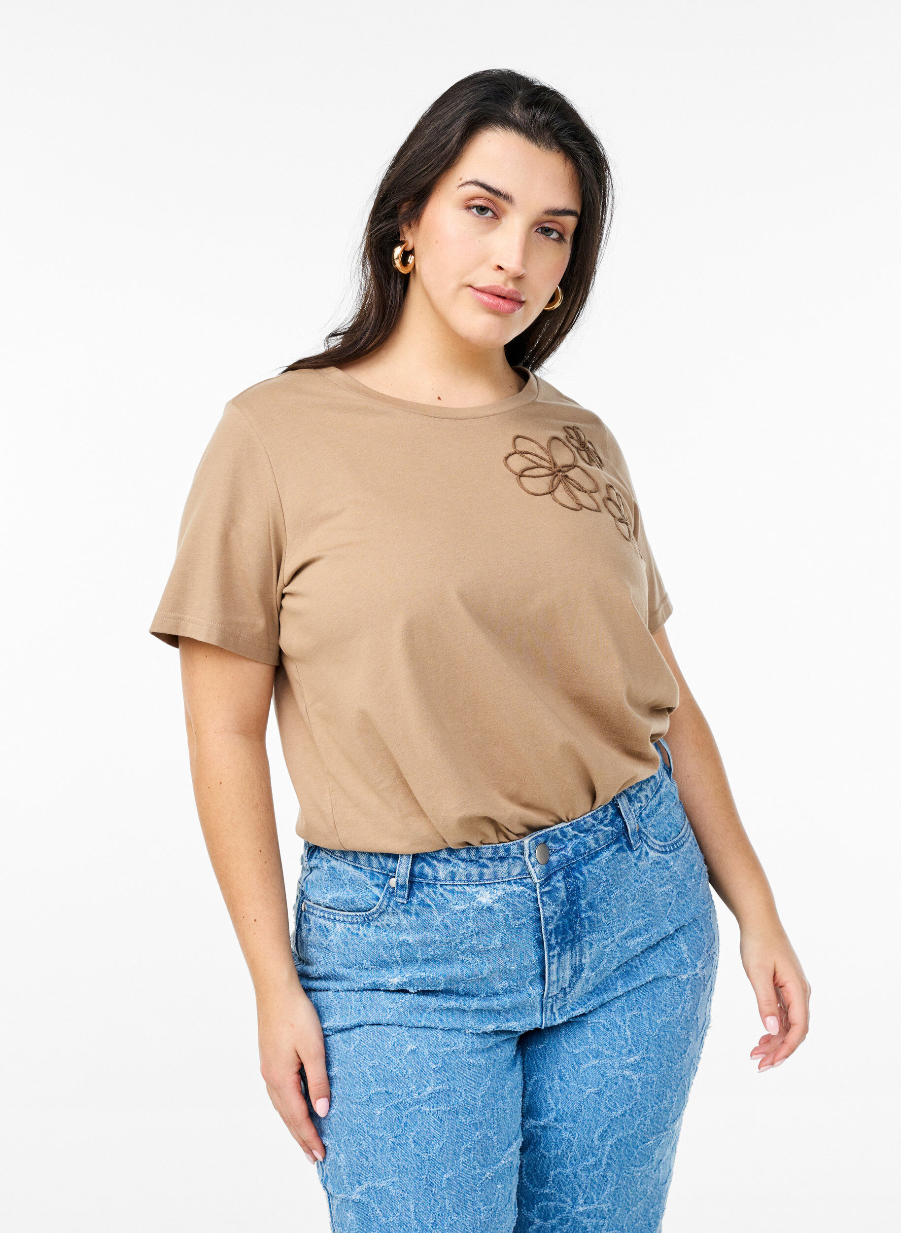 Zizzifashion T-shirt with decorative details, Beige, Model image number 0
