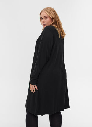 Plain V-neck knitted dress, Black, Model image number 1