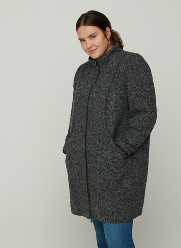 Marled jacket with a high neck and zip, Dark Grey Melange, Model image number 0