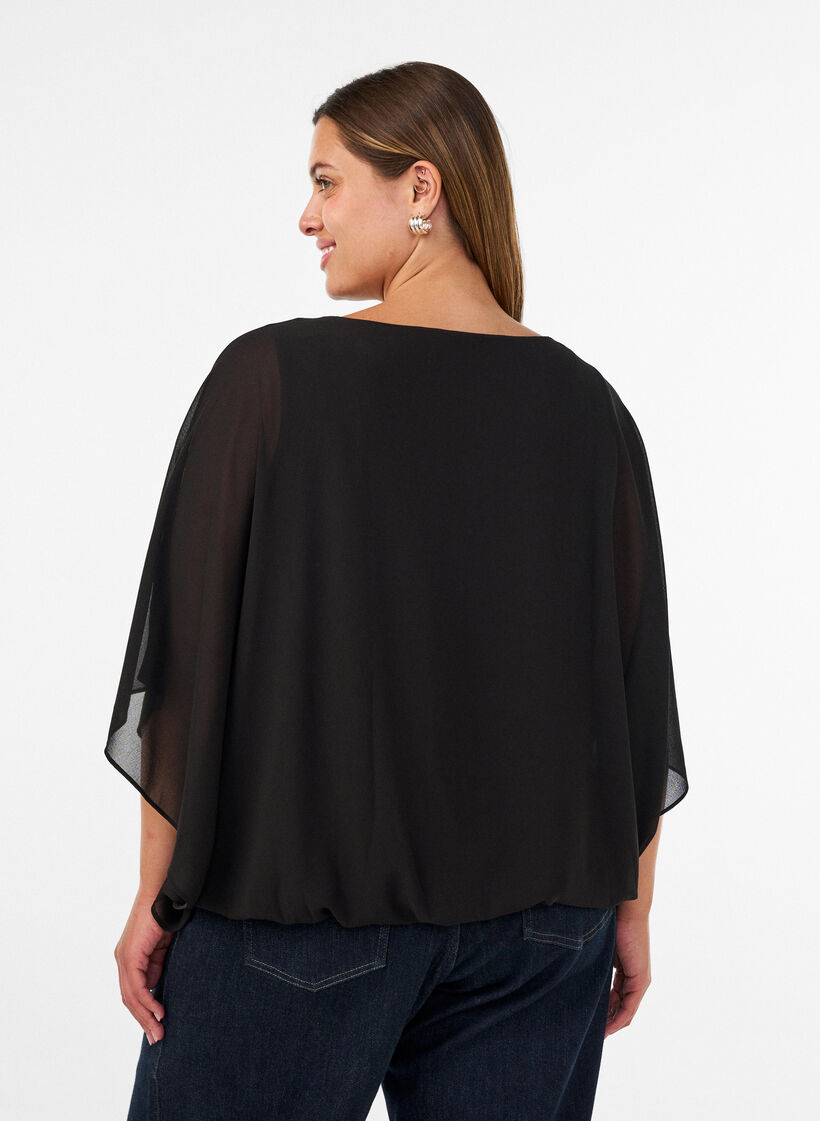 Chiffon blouse with balloon effect, Black, Model image number 2